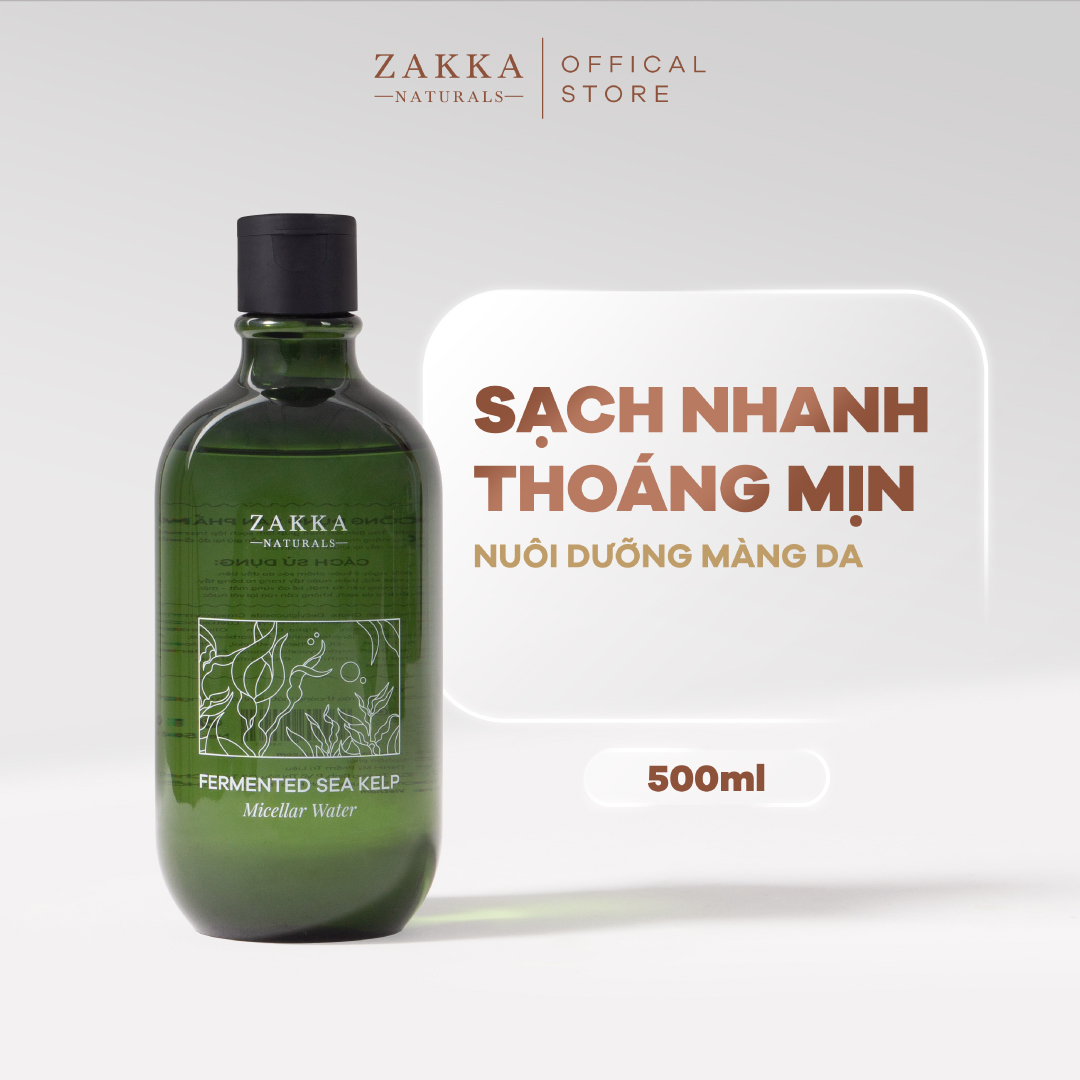 Nước Tẩy Trang Micellar Water Sạch Sâu, Dịu Nhẹ, Dưỡng Ẩm Da - Fermented Sea Kelp Micellar Water - Zakka Naturals 500ml