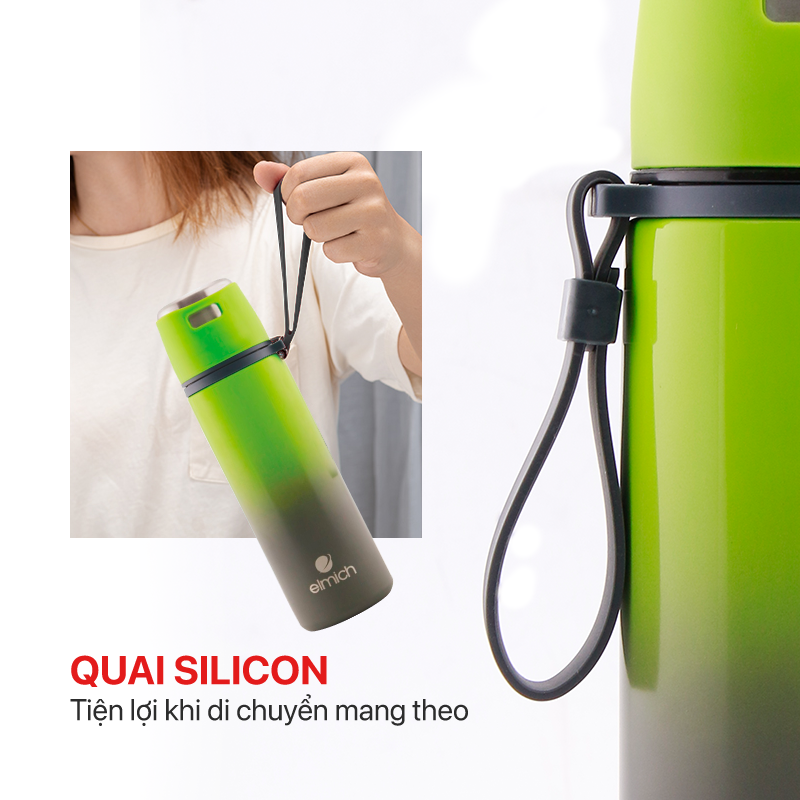 Phích Giữ Nhiệt 3 lớp Inox 304, Tráng bạc Elmich EL-8007 (Dung tích 480ml / Giữ Nóng 8h - Giữ Lạnh 12h / Có Quai Xách Tiện Lợi) - Hàng Chính Hãng