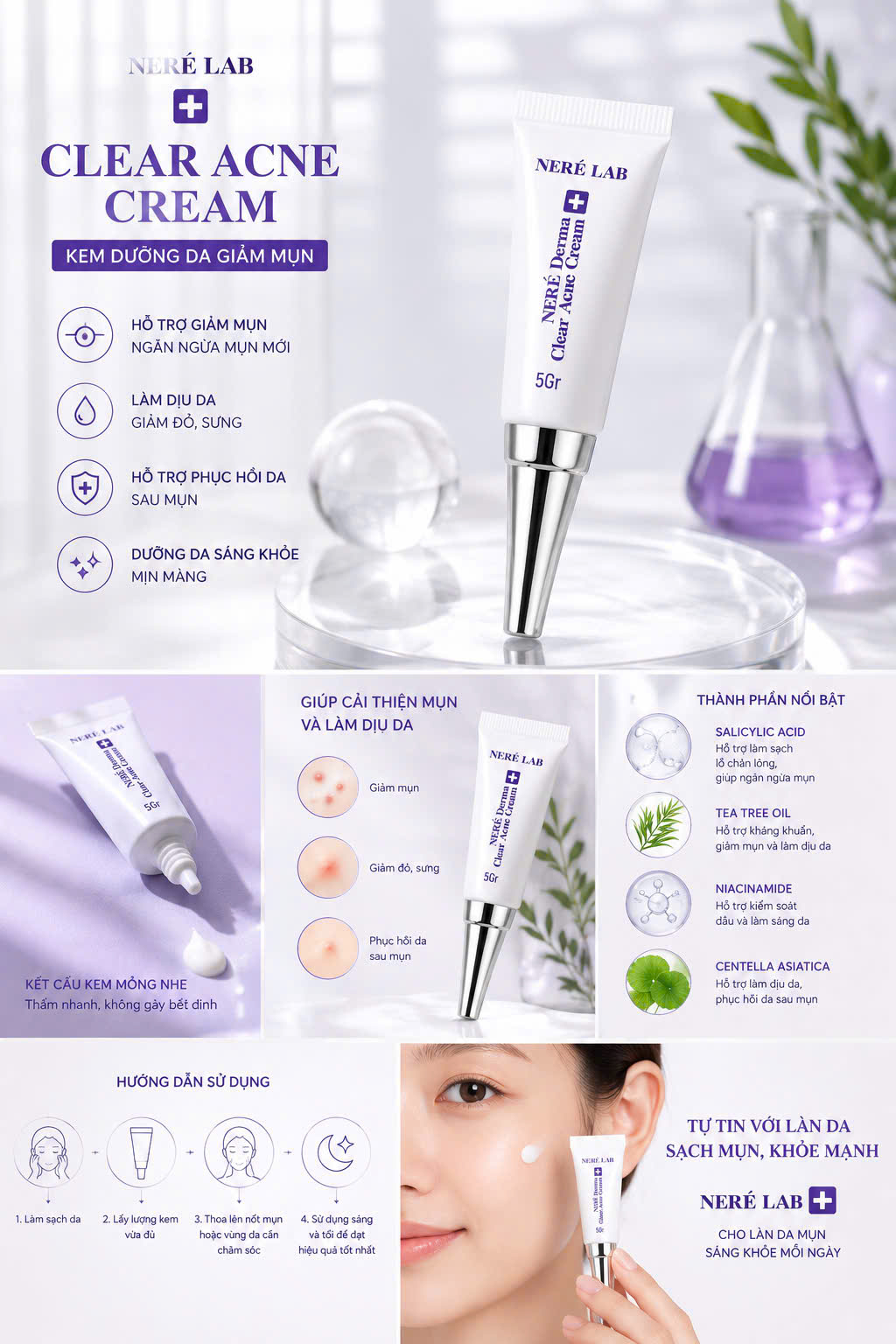 Kem Dưỡng Giảm Mụn Clear Acne 5g - Hỗ trợ giảm mụn, Làm sạch da, Giảm đỏ