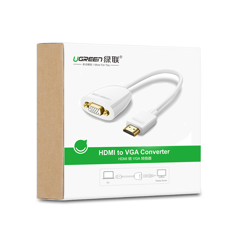Cáp Chuyển Đổi HDMI Sang Vga Ugreen + Tặng Dây Vga 1.5m - HDMI To Vga - Hàng Chính Hãng