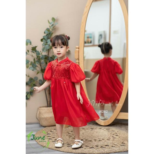 Đầm công chúa kiểu sườn xám đẹp cho bé gái họa tiết trái tim size 12-35kg hàng Quảng Châu