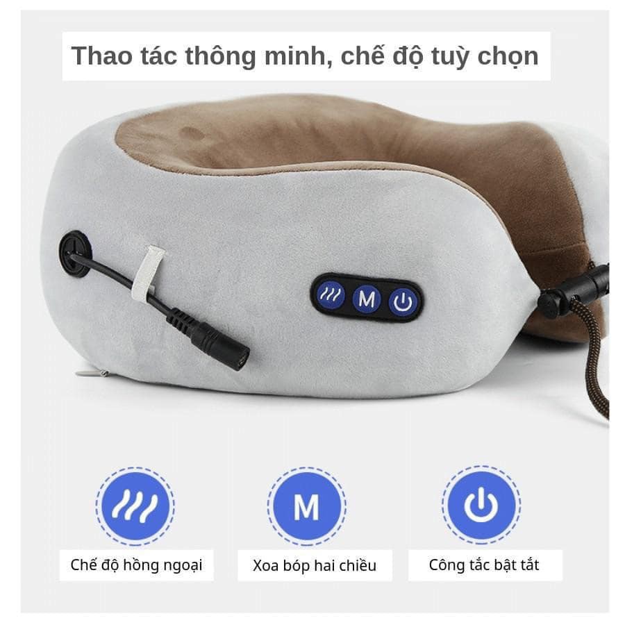 Gối Massage Cổ Hồng Ngoại, Mát Xa Du Lịch Không Dây (Đeo cổ) - Pin 2000 mAh - Tặng Kèm 1 Máy Ion Massage Mặt| Sử dụng liệu pháp massage Shiatsu Nhật Bản