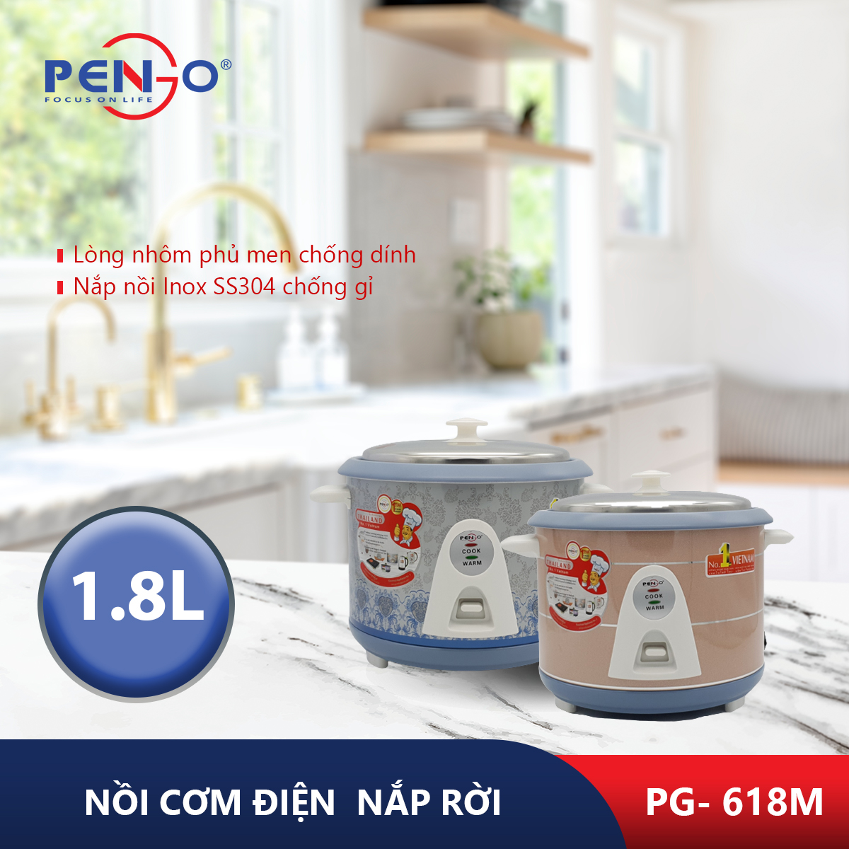 Nồi cơm điện PG-618M Dung Tích 1.8 Lít - Hàng Chính Hãng