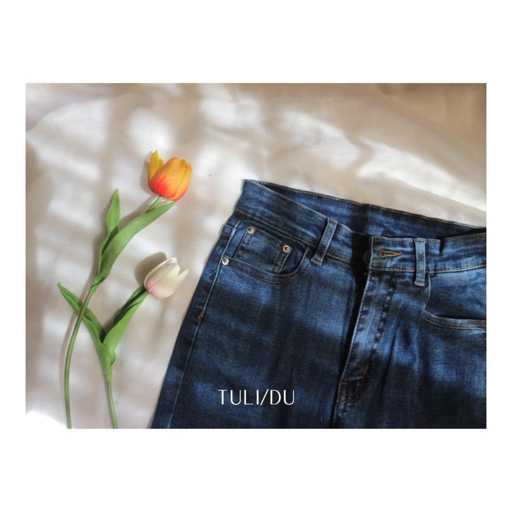 Quần Jean Ống Loe Flared Jean Lưng Cao Màu Xanh Gấu Cắt Co Giãn TULIDU Quần Bò Ống Loe #T83