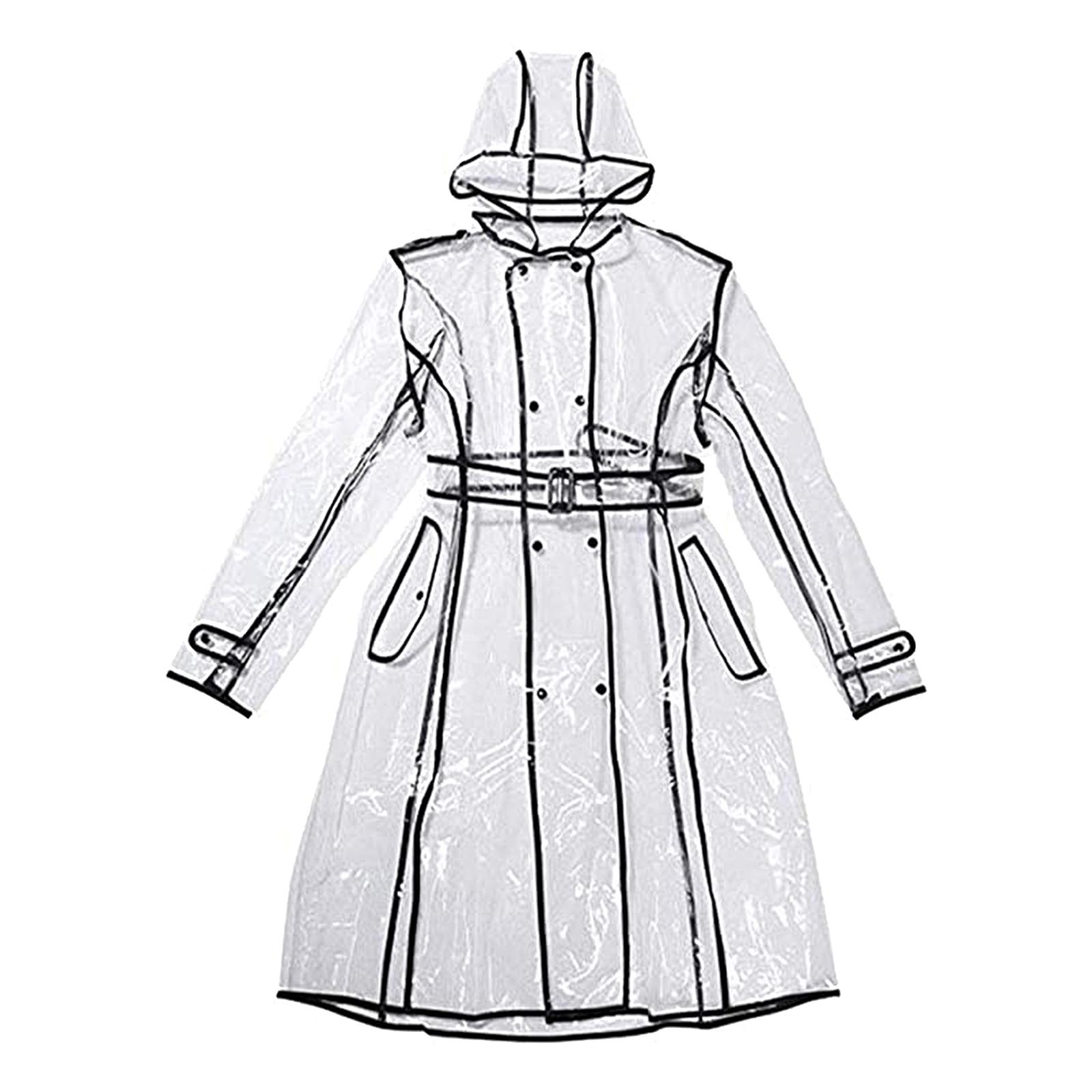 Ladies Girls Transparent Clear Waterproof Raincoat Rain Poncho Jacket Wind Coat
