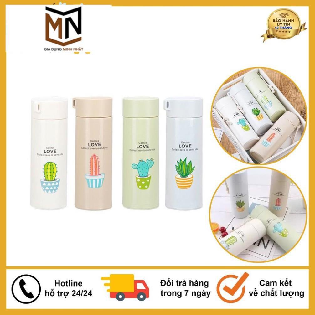 Bình Đựng Nước Giữ Nhiệt Xương Rồng 2 Lớp Thủy Tinh Dung Tích 450ml, Nhiều Màu Sắc