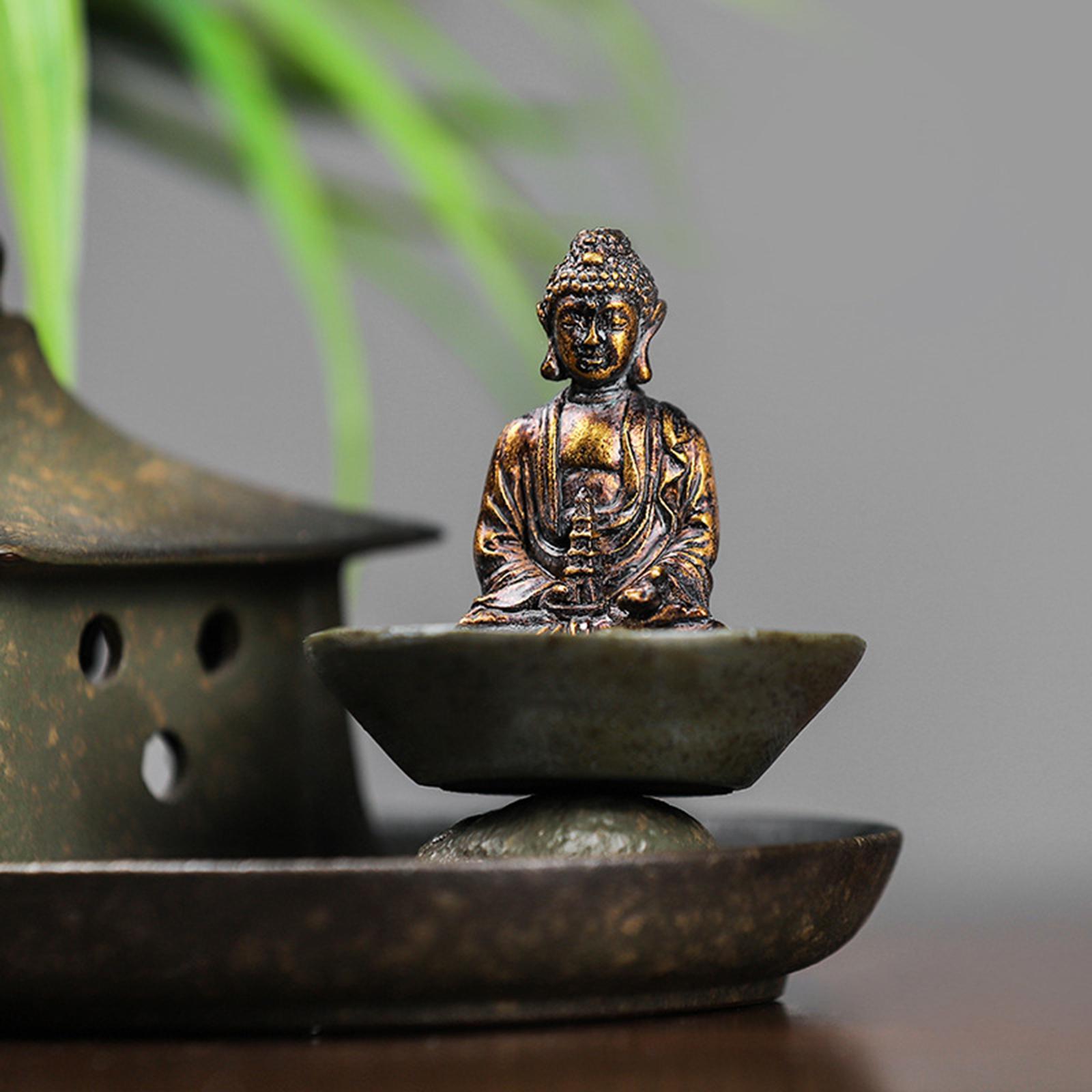 Buddha Statue Incense Stick Holder Figurine Sculpture for TV Cabinet Desktop