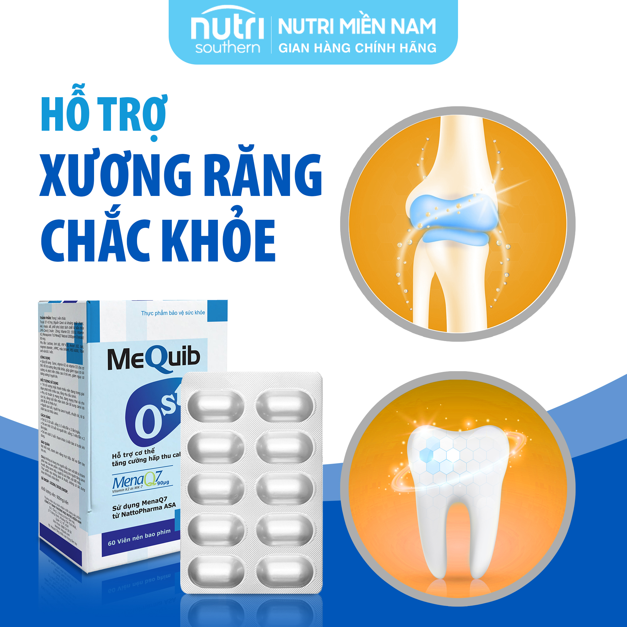 Vitamin D3 K2 MK7 MenaQ7 Và Canxi MEQUIB OST - Hỗ Trợ Tăng Cường Hấp Thu Canxi, Tăng Trưởng Chiều Cao và Phòng chống loãng xương