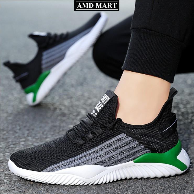 Giày Thể Thao Nam , Giày Sneaker Nam W61 Dệt Kim Cao Cấp Êm Chân Thoáng Khí Màu Đen Trắng Thiết Kế Nổi Bật