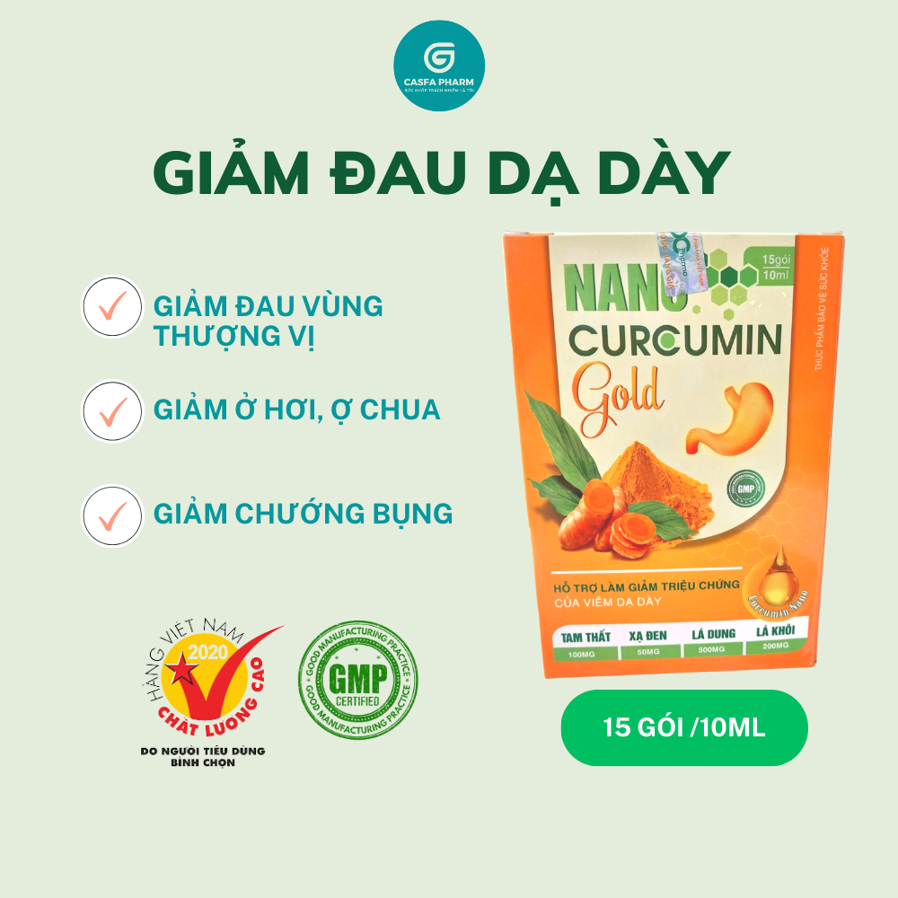 Nano Curcumin Gold Tam thất xạ đen, hết đau dạ dày tá tràng, hộp 15 gói x 10ml