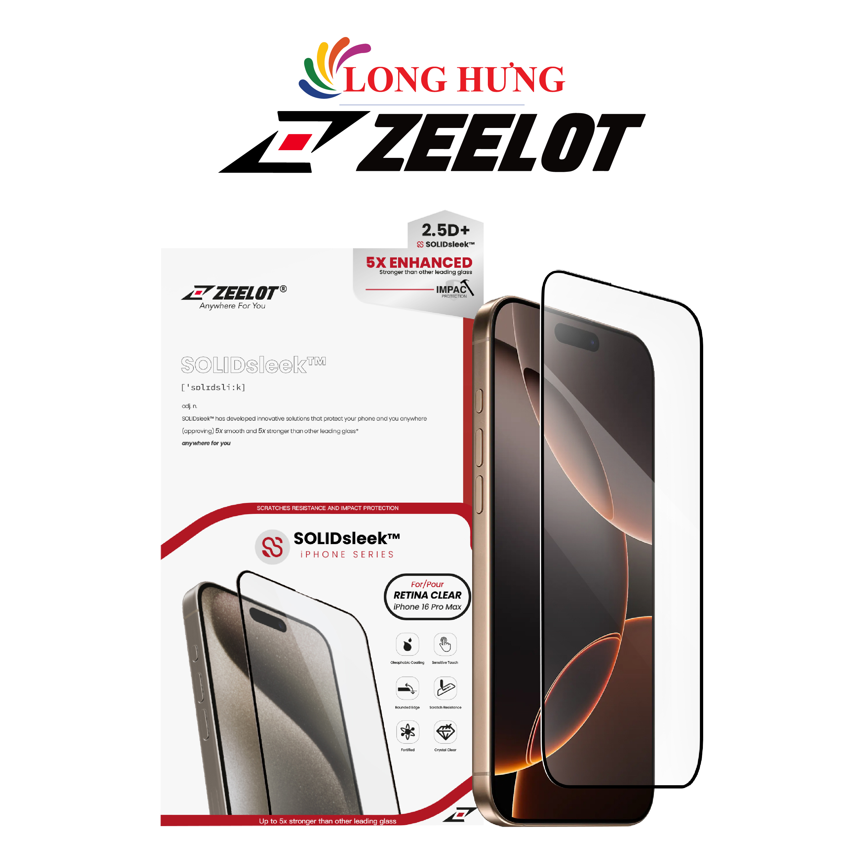 Dán màn hình cường lực Full viền Zeelot SOLIDsleek iPhone 16 Series - Hàng chính hãng