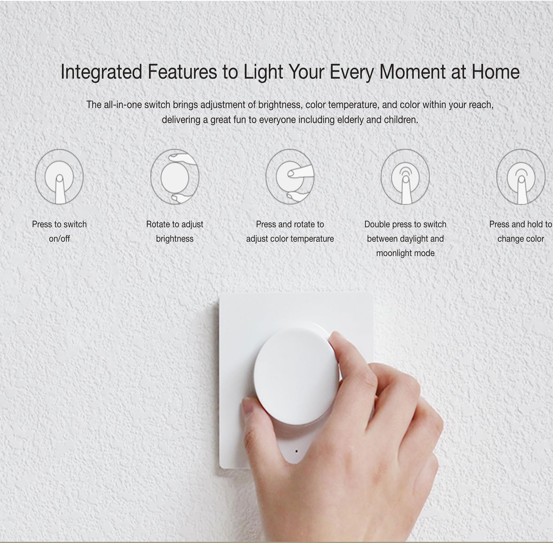 Công tắc thông minh Yeelight Smart Dimmer Switch dùng cho đèn ốp trần - Hàng Chính Hãng