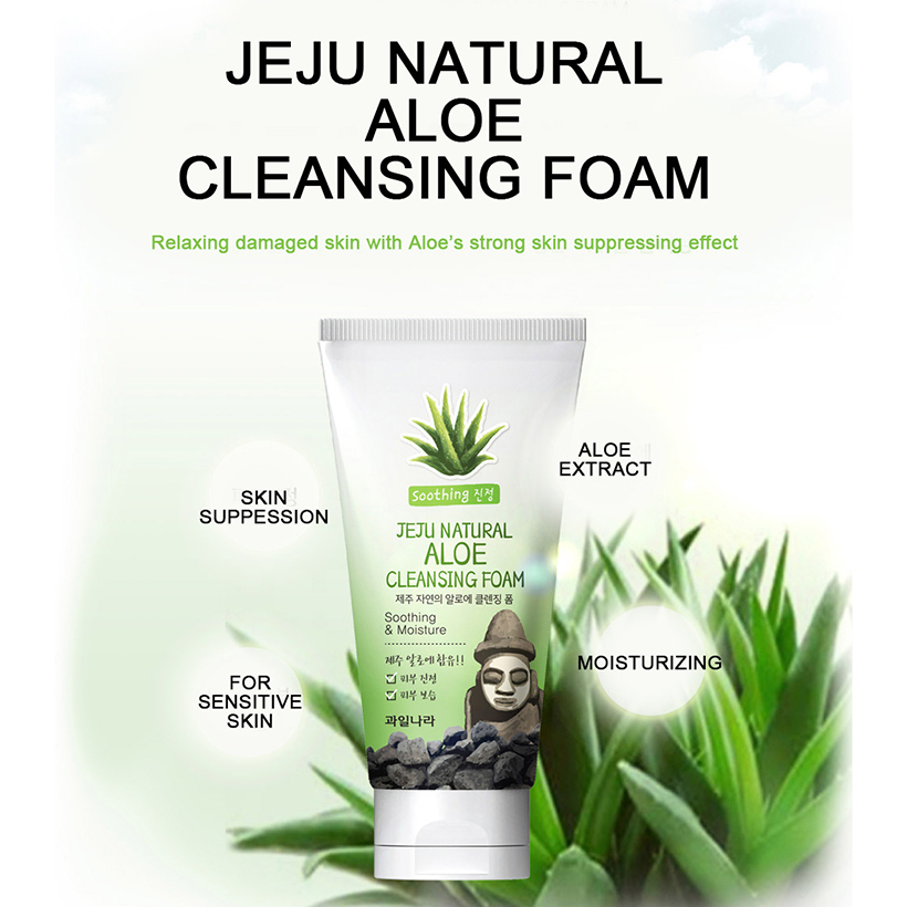 Sữa rửa mặt lô hội Jeju Aloe Cleansing Foam Hàn Quốc 120g + Móc khóa