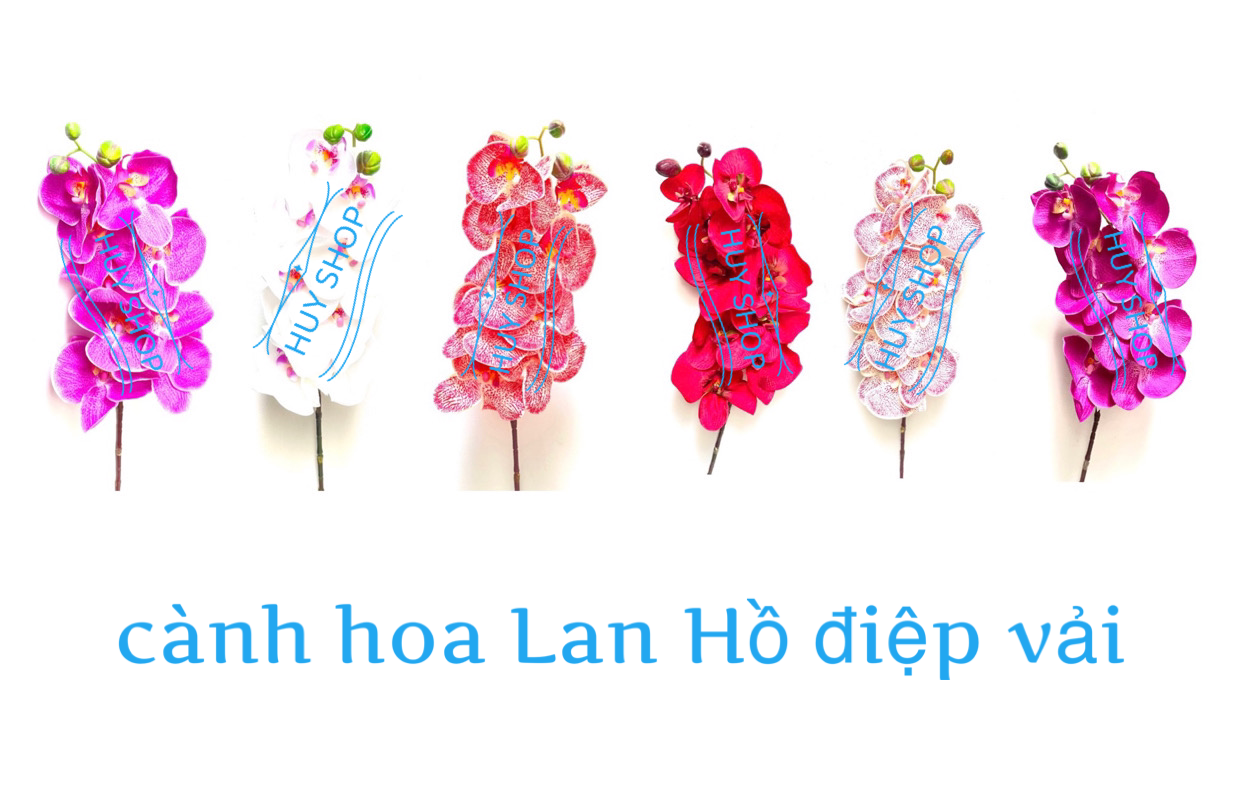 Hoa giả trang trí - Cành hoa LAN HỒ ĐIỆP vải cao cấp 9 bông