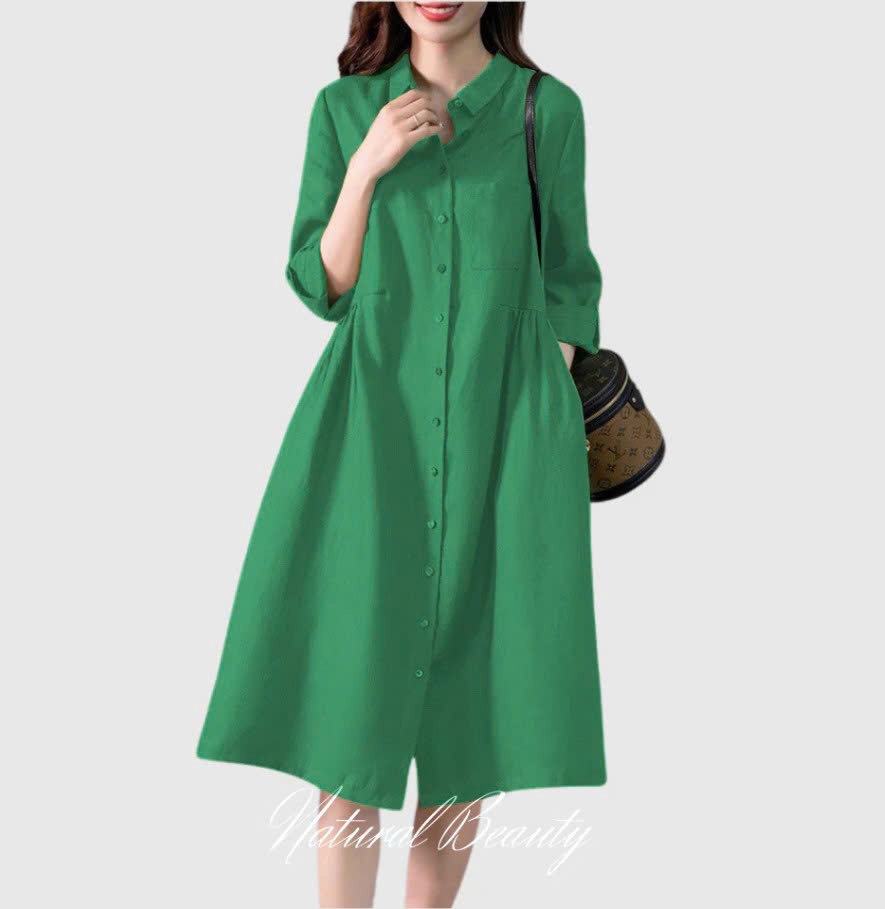 Đầm sơ mi thiết kế style Hàn trẻ trung chất liệu sợi Linen cao cấp, thoáng mát