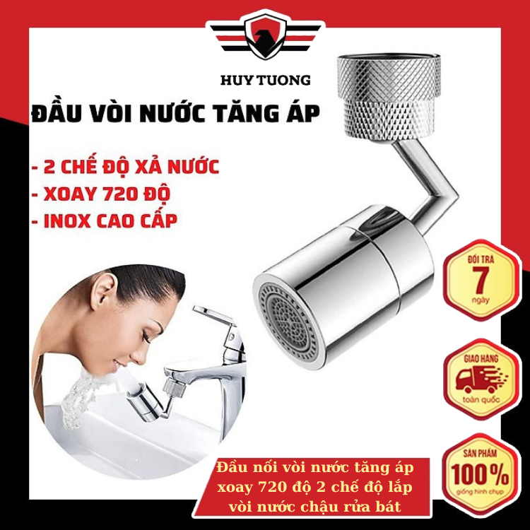 Đầu nối vòi nước tăng áp xoay 720 độ 2 chế độ lắp vòi nước chậu rửa bát , lavabo chật liệu đồng thau chống gỉ