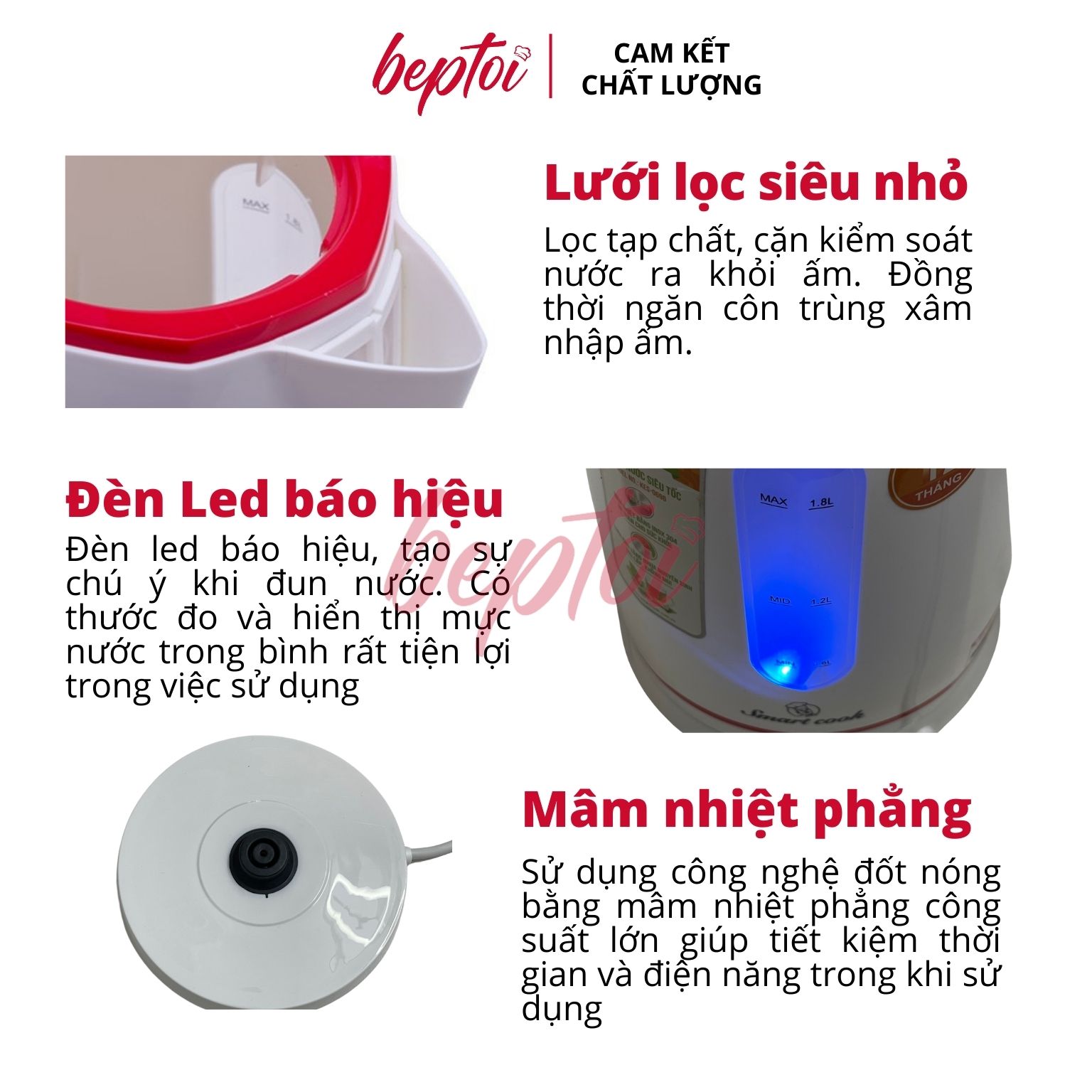 Ấm siêu tốc, bình đun nước siêu nhanh, thân nhựa nguyên sinh an toàn Smartcook KES-0696 - Hàng chính hãng