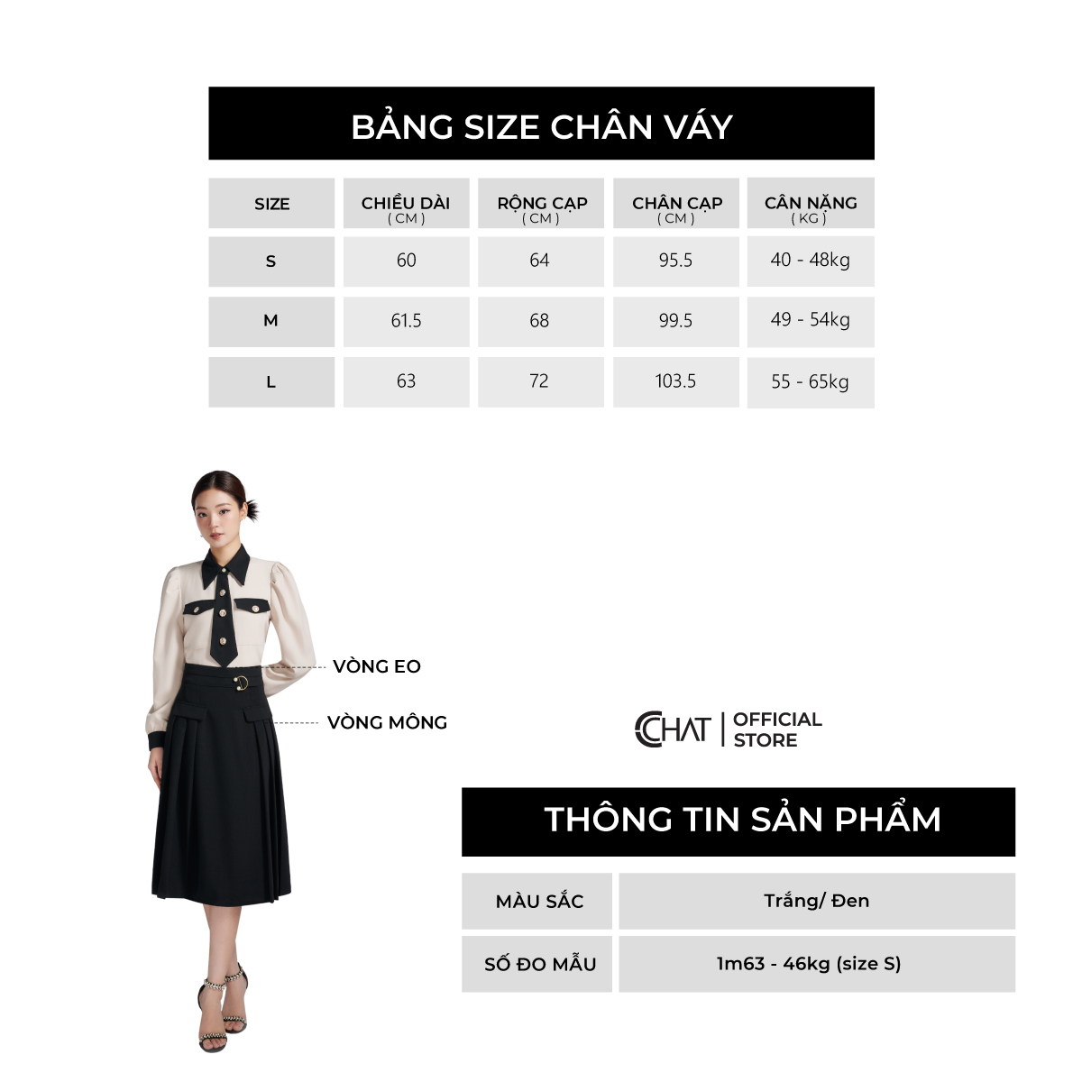 Chân Váy  Cạp Kiểu Xòe Ly Bên Sườn Chất Tuytsi Cao Cấp 53CDS2001AT