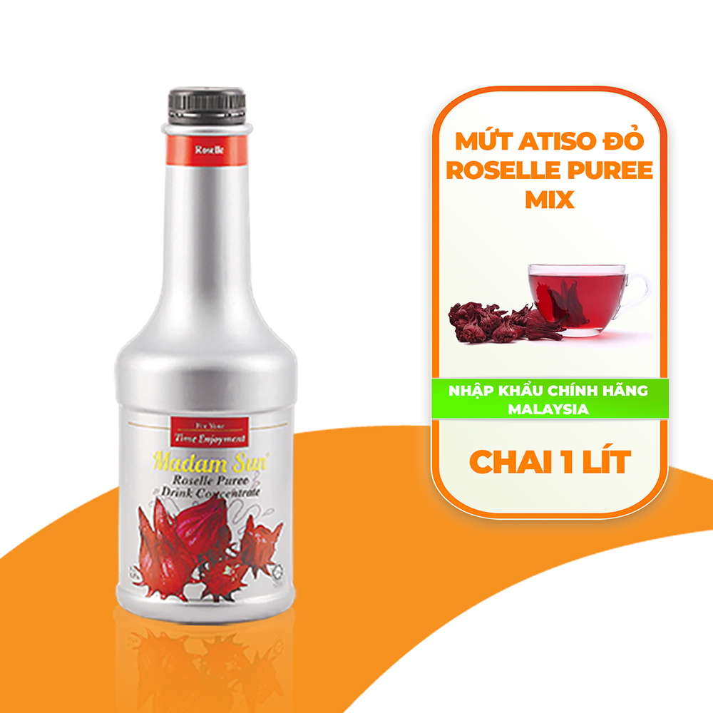 Mứt trái cây pha chế Madamsun vị Atiso đỏ (Roselle Puree Mix) chai 1L - Hàng nhập khẩu Malaysia