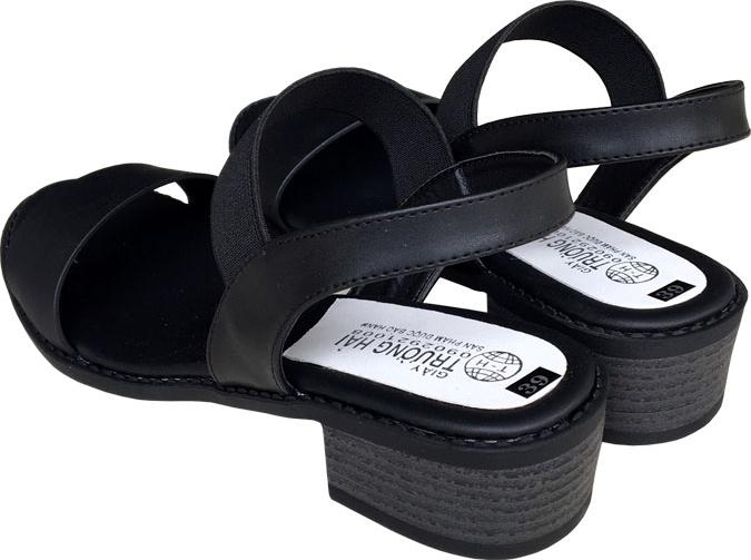 Giày sandal nữ Trường Hải gót vuông 4cm màu đen đế cao su mềm dẻo chống trơn thời trang cao cấp XDN236