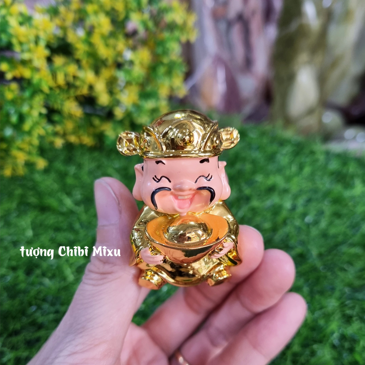 Miếu Thần Tài mini (gồm miếu size lớn + tượng Thần Tài xi 5cm)