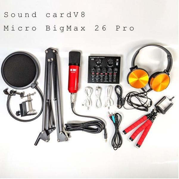 Trọn Bộ Combo Micro Big Max 26 Pro + Soundcard V8 BT + Full Phụ Kiện. Bảo hành 12 tháng