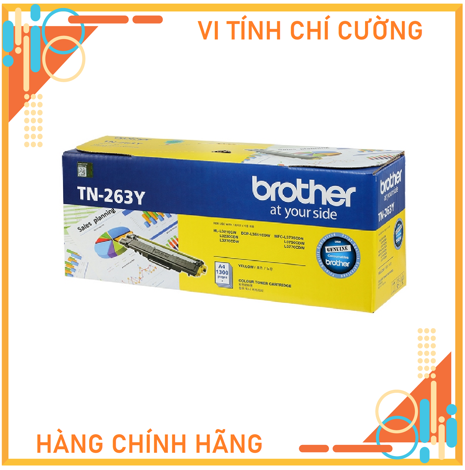 Mực in laser màu Brother TN-263Y (vàng) cho máy in HL-L3230CDN/ DCP-L3551CDW/ MFC-L3750CDW - Hàng chính hãng