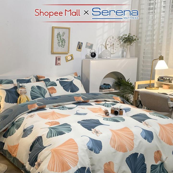 Ga Giường Đẹp 5 Món Cotton Living SERENA Cao Cấp Set Chăn Ra Grap Drap Gối Đệm Nệm Trần Bông Trải Phủ Bọc Giường Cao Cấp