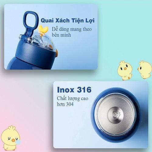 Bình Nước Giữ Nhiệt Inox 304 Cao Cấp Hình Vịt Con Đựng Nước Đi Học Cho Bé
