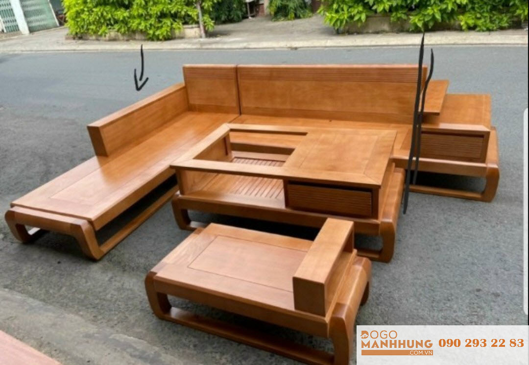 Bộ bàn ghế phòng khách sofa gỗ sồi đức [ gỗ bích ] góc L 2m80 x 2