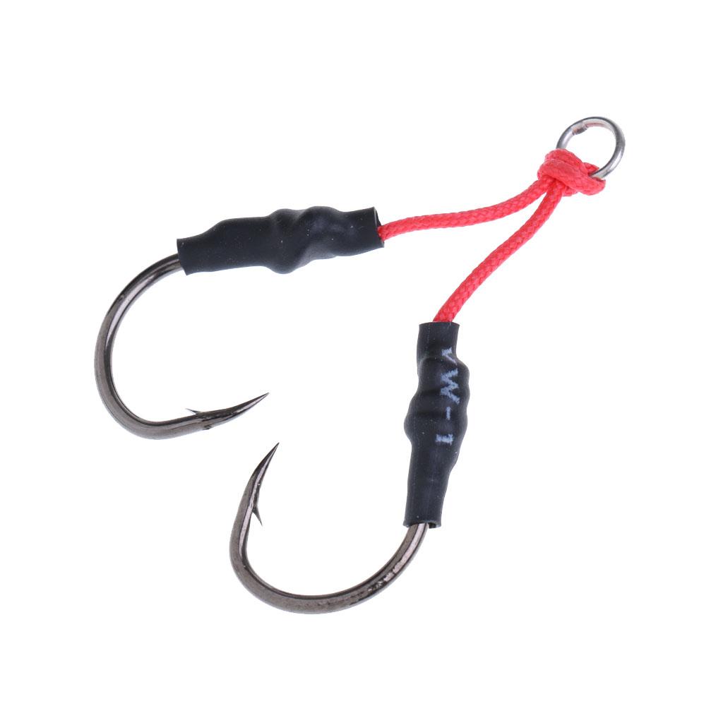 6 Pieces Carbon Steel Dual Assist Hook Super Strong Braid Assist Cords