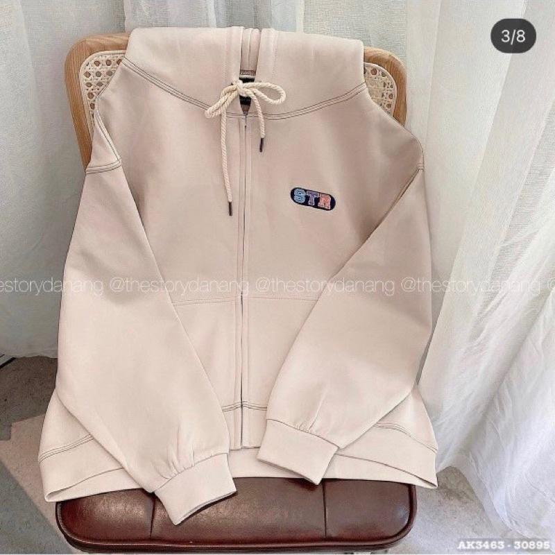 Áo khoác nam nữ nỉ bông dày form rộng chỉ viền unisex khoá zip thêu STR CHỈ-Áo Khoác Nỉ Bông Chống Nắng