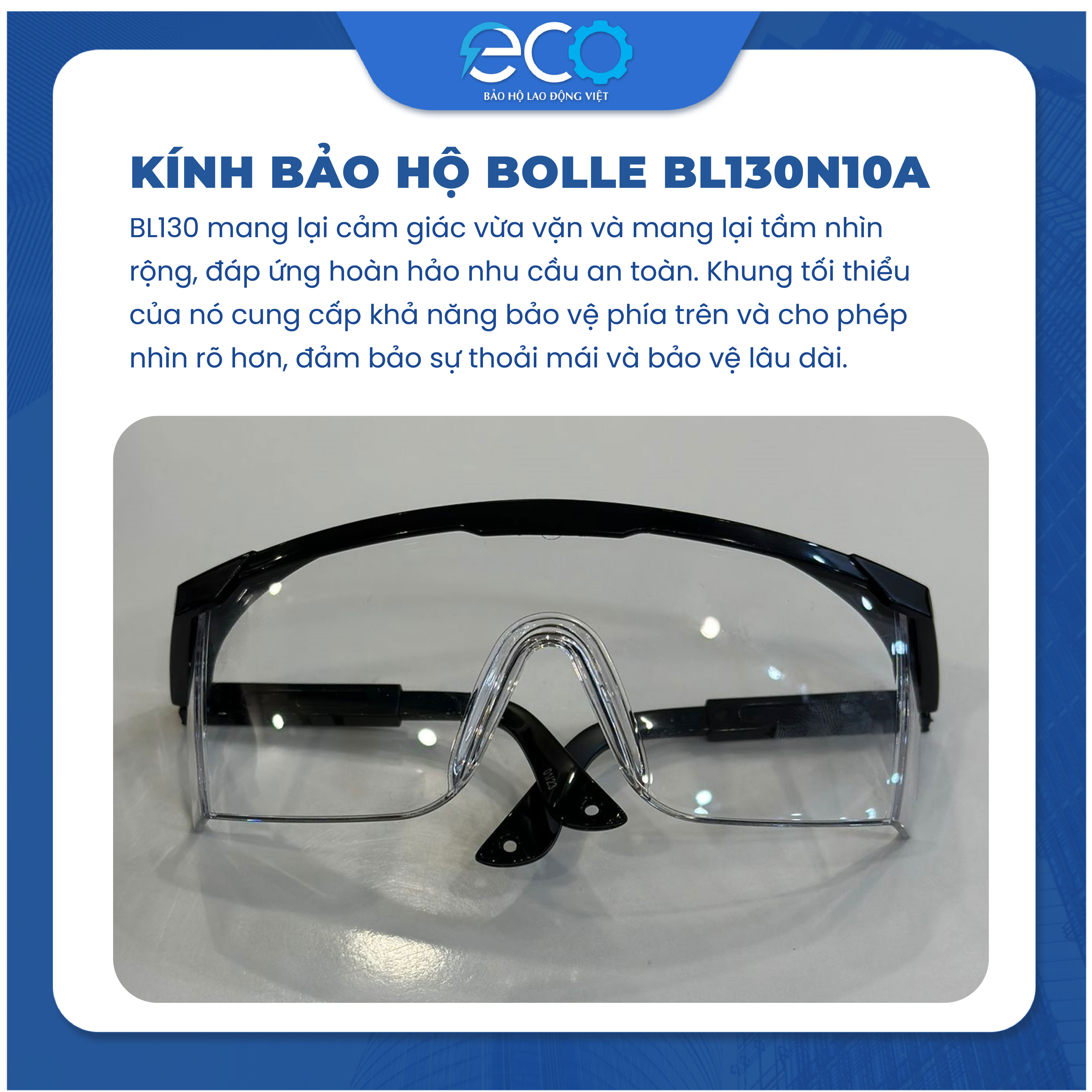 Kính bảo hộ chống hoá chất Bolle BL130N10A dùng chung được với kính cận