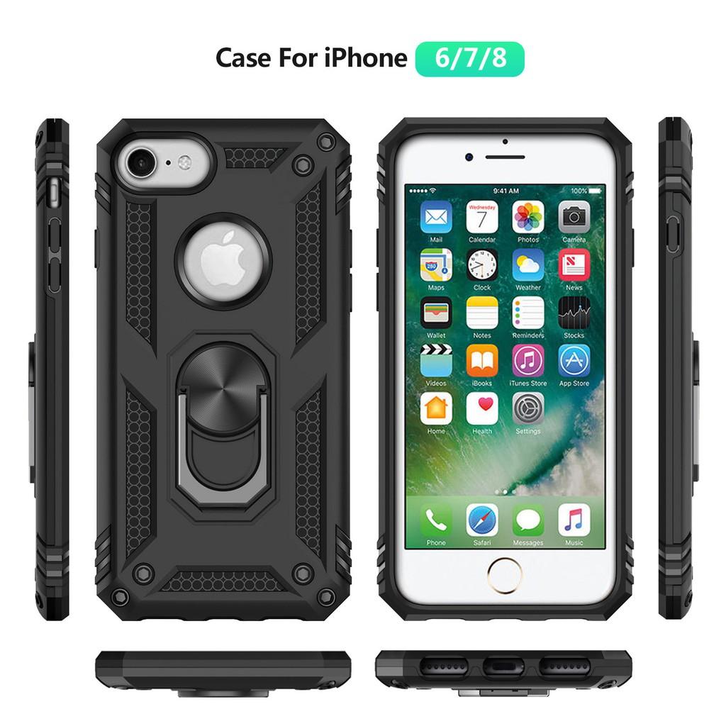 Ốp lưng cho iPhone 6 6s 7 8 chống sốc 2 lớp kèm nhẫn iring làm giá đỡ