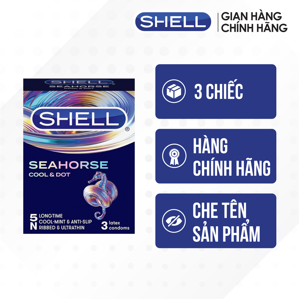 [Hộp 3 cái] Bao cao su Shell Seahorse - Kéo dài thời gian