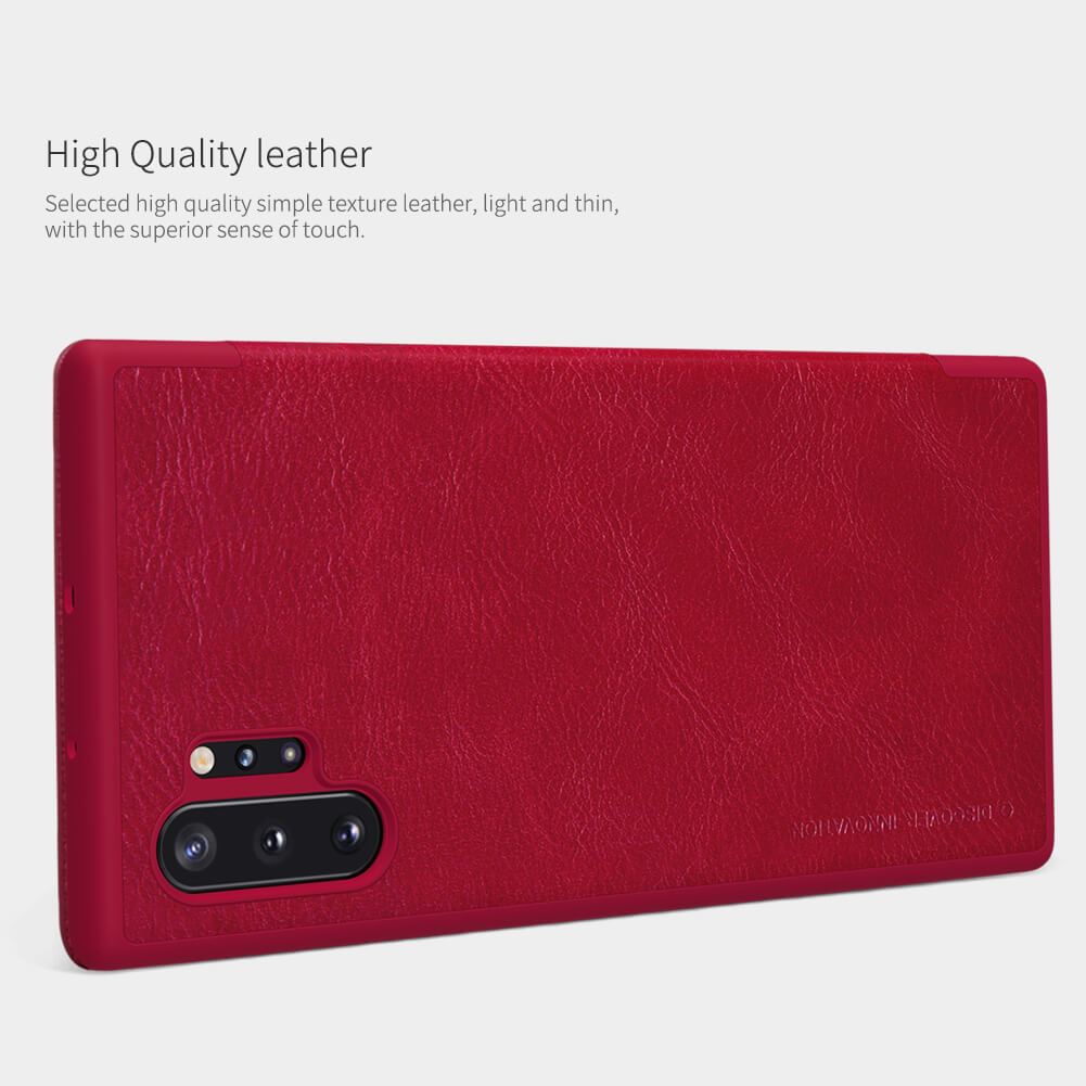 Bao da Leather cho Samsung Galaxy Note 10 Plus (6.8 inch) hiệu Nillkin có ngăn đựng thẻ, bề mặt da cao cấp mềm mịn - Hàng chính hãng