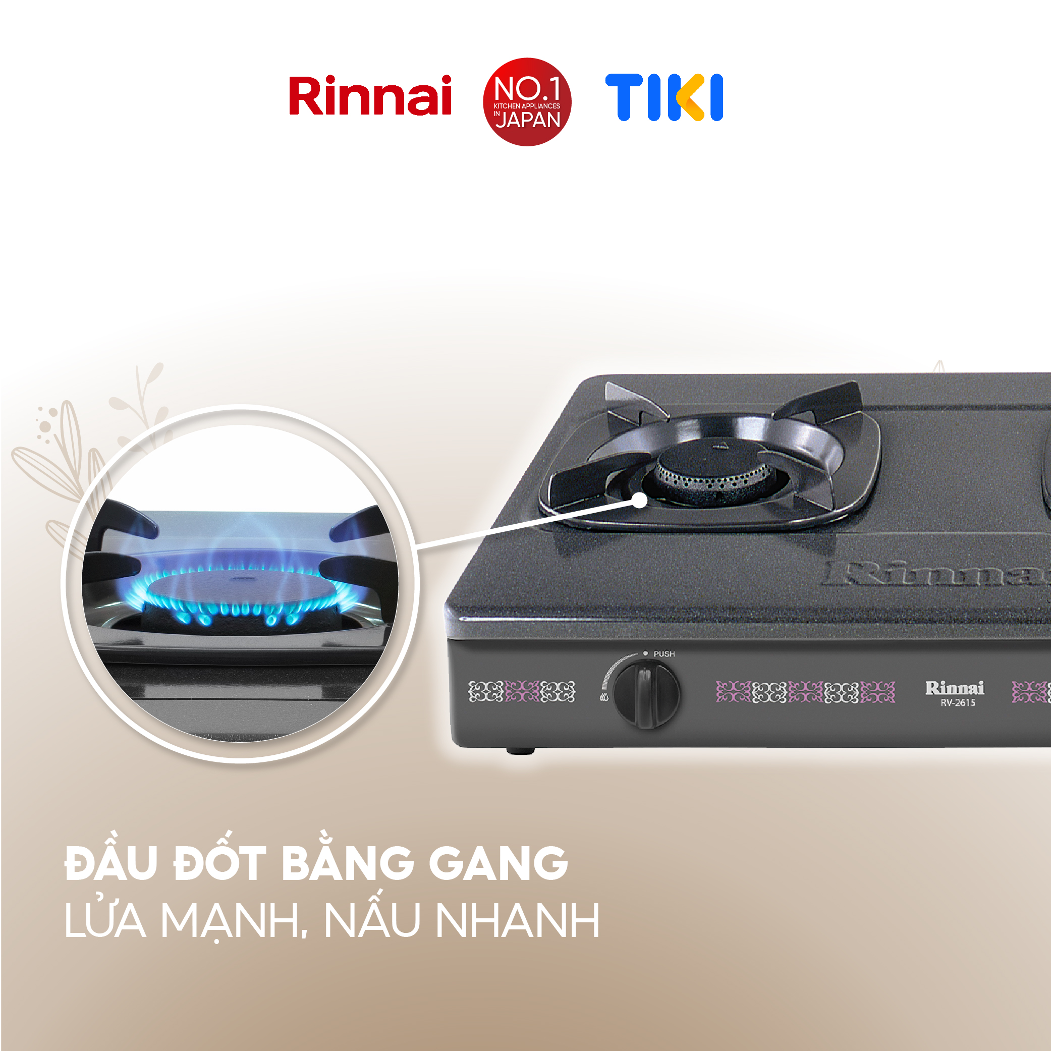 Bếp gas dương Rinnai RV-2615(G) mặt bếp men và kiềng bếp men - Hàng chính hãng