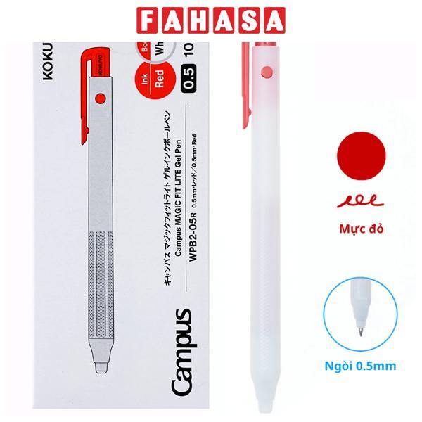 Hộp 10 Bút Gel Magic Fit Lite 0.5 mm - Campus WPB2-05R - Mực Đỏ - Thân Trắng