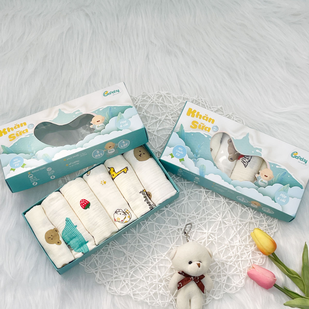 Combo Khăn Sữa Cho Bé Khăn Xô Muslin 2 4 Lớp Siêu Thấm Hút Họa Tiết Cute An Toàn Da Bé - 330C