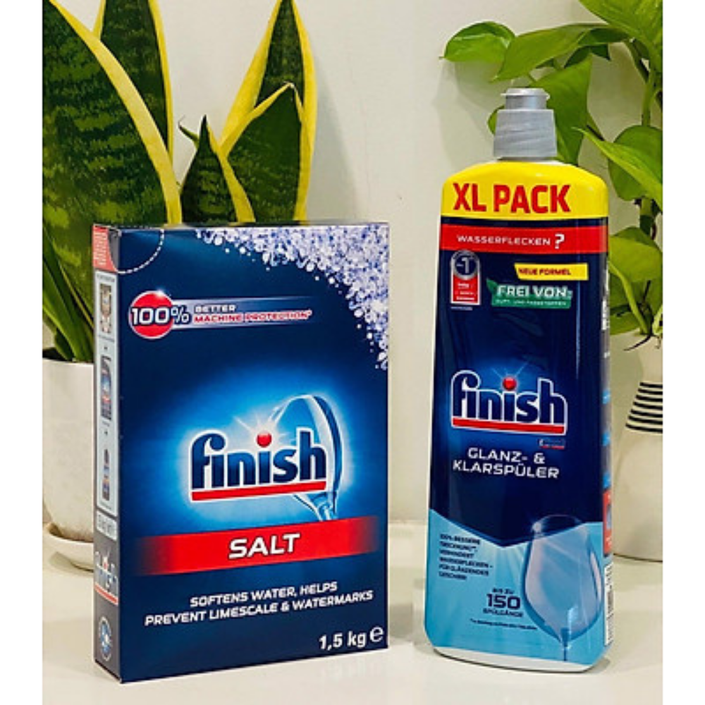 Combo Muối rửa bát finish 1.5kg+Nước làm bóng finish 750ml dùng cho Máy rửa bát