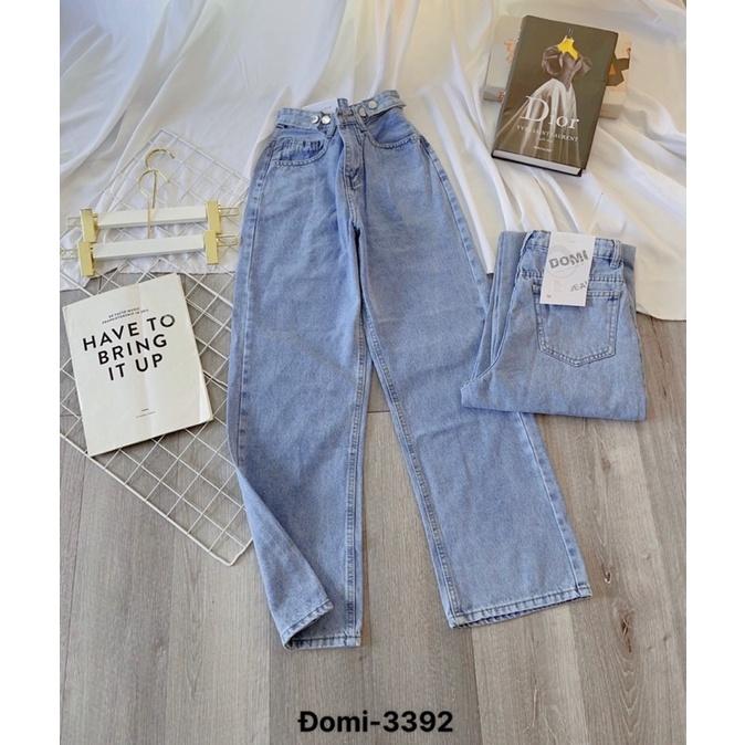 Quần suông ống rộng, quần baggy jean nữ Lê Huy Fashion màu xanh nhạt cạp điều chỉnh nút gài eo Ulzzang MS 3339
