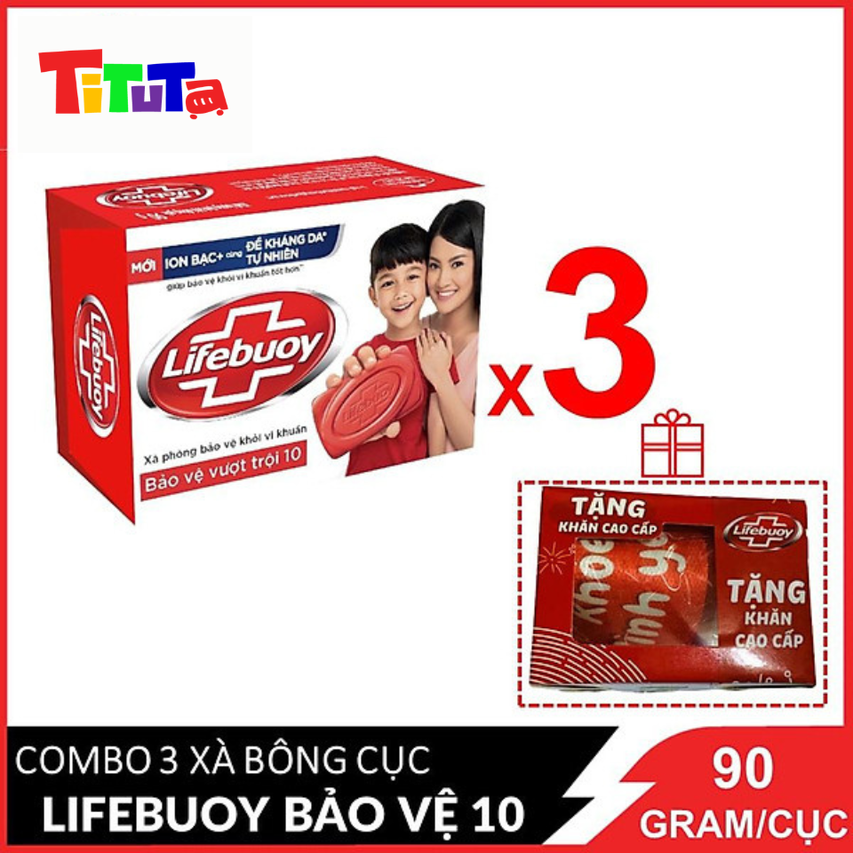 COMBO 3 Xà Bông Cục Lifebuoy Bảo Vệ Vượt Trội 10 (Đỏ) 90gx3