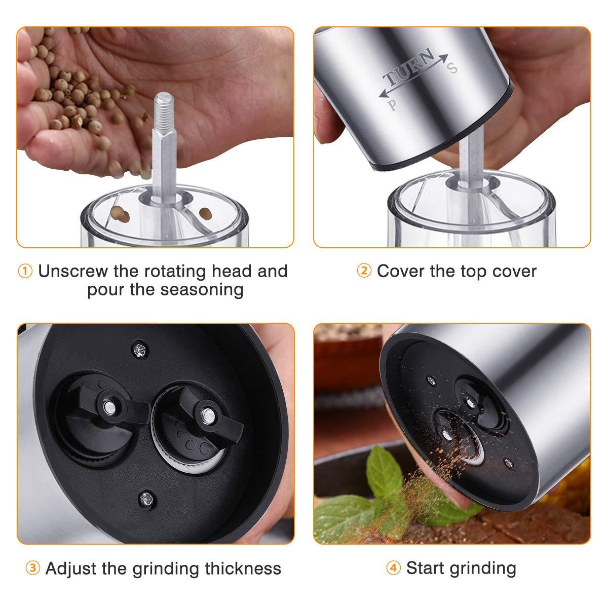 Máy xay muối và hạt tiêu Máy xay gia vị 2 trong 1 và Máy xay muối thủ công Máy xay muối tiêu Kích thước hạt có thể điều chỉnh Máy xay muối và tiêu bằng thép không gỉ có gốm tích hợp