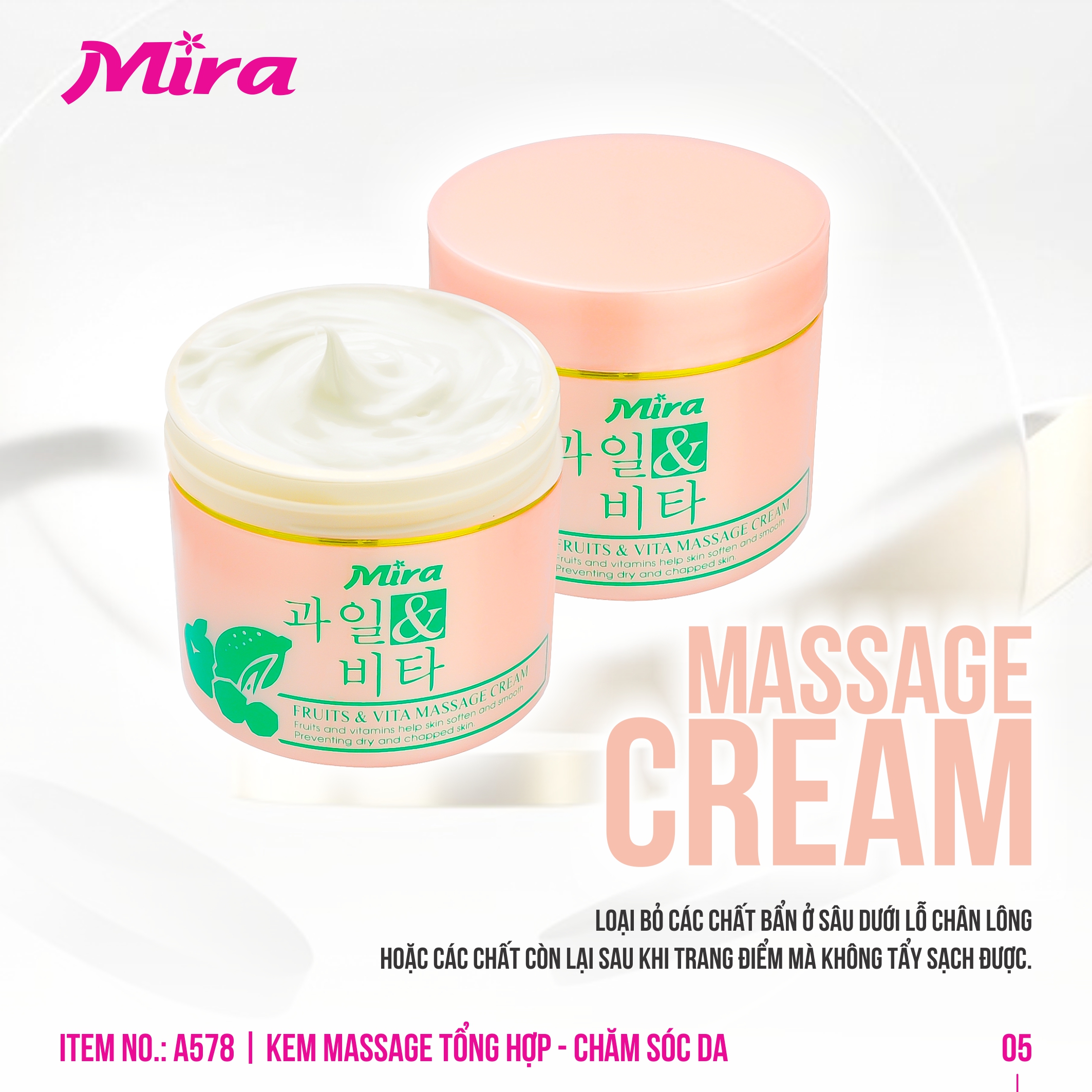 Kem massage hồng Mira Fruits & Vita Massage Cream 300ml - A578