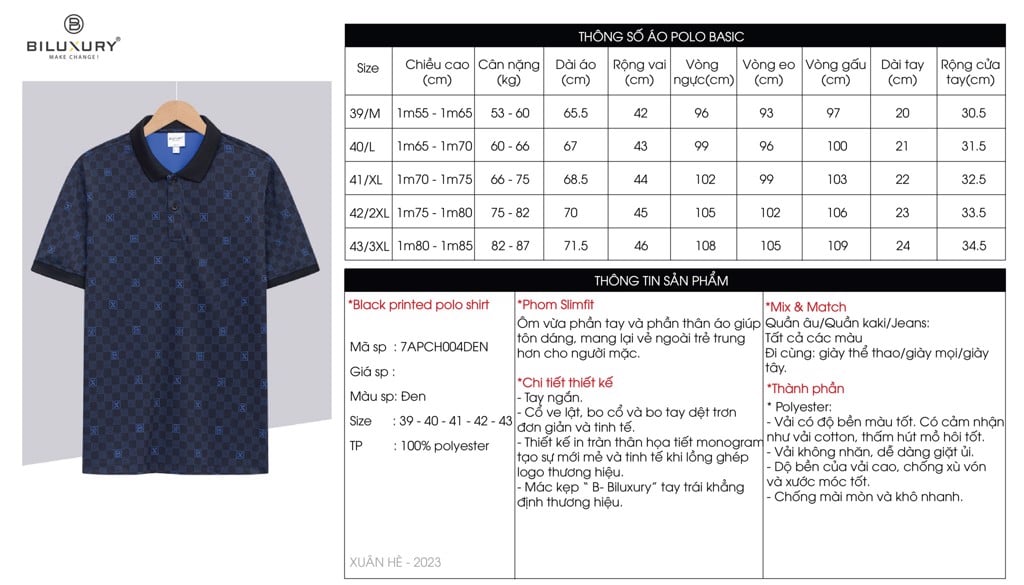 Áo Polo Vải Polyester Bền Màu, Chống Nhăn, Thấm Hút Tốt 7APCH004DEN