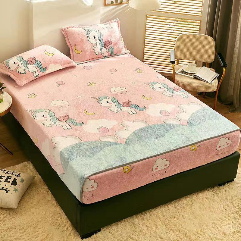 JUSTCHIC 1 Cái Bông Tuyết Nhung Hoạt Hình Giường Mùa Đông Làm Dày Ấm Người Lớn Trẻ Em Chăn Ga Gối Trang Bị Tấm Bọc Nệm Queen Size