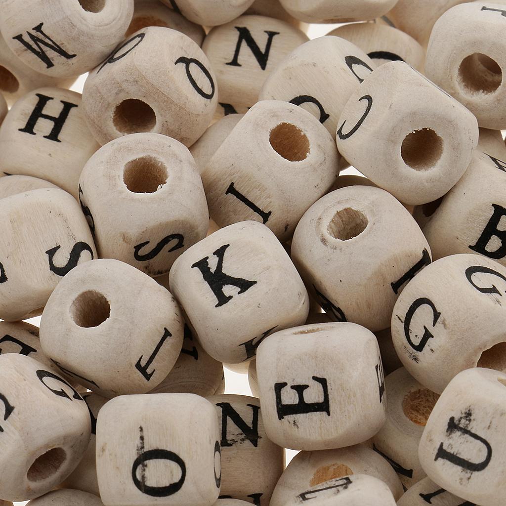 5-6pack 100 Pieces Wooden Alphabet Letters Cube Beads Jewelry Making 10mm White