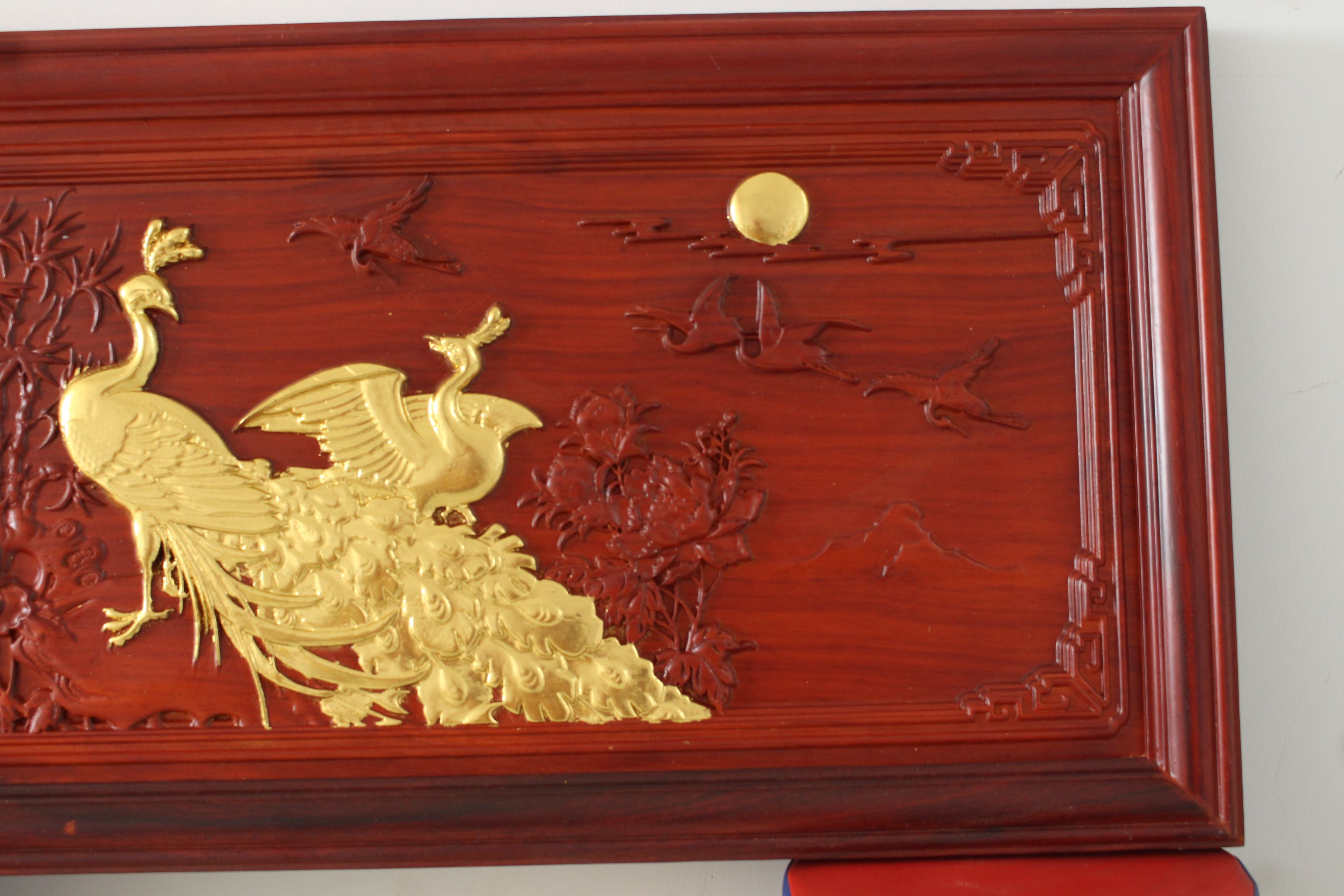 Tranh gỗ Hương đỏ - Uyên Ương dài 98cm