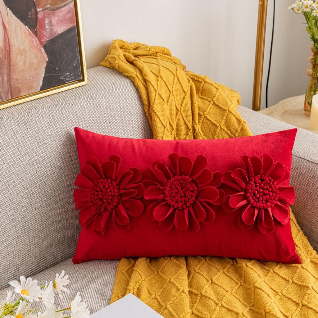 Gối trang trí sofa cao cấp, hoa văn độc lạ màu Đỏ 45x45cm, 30x50cm