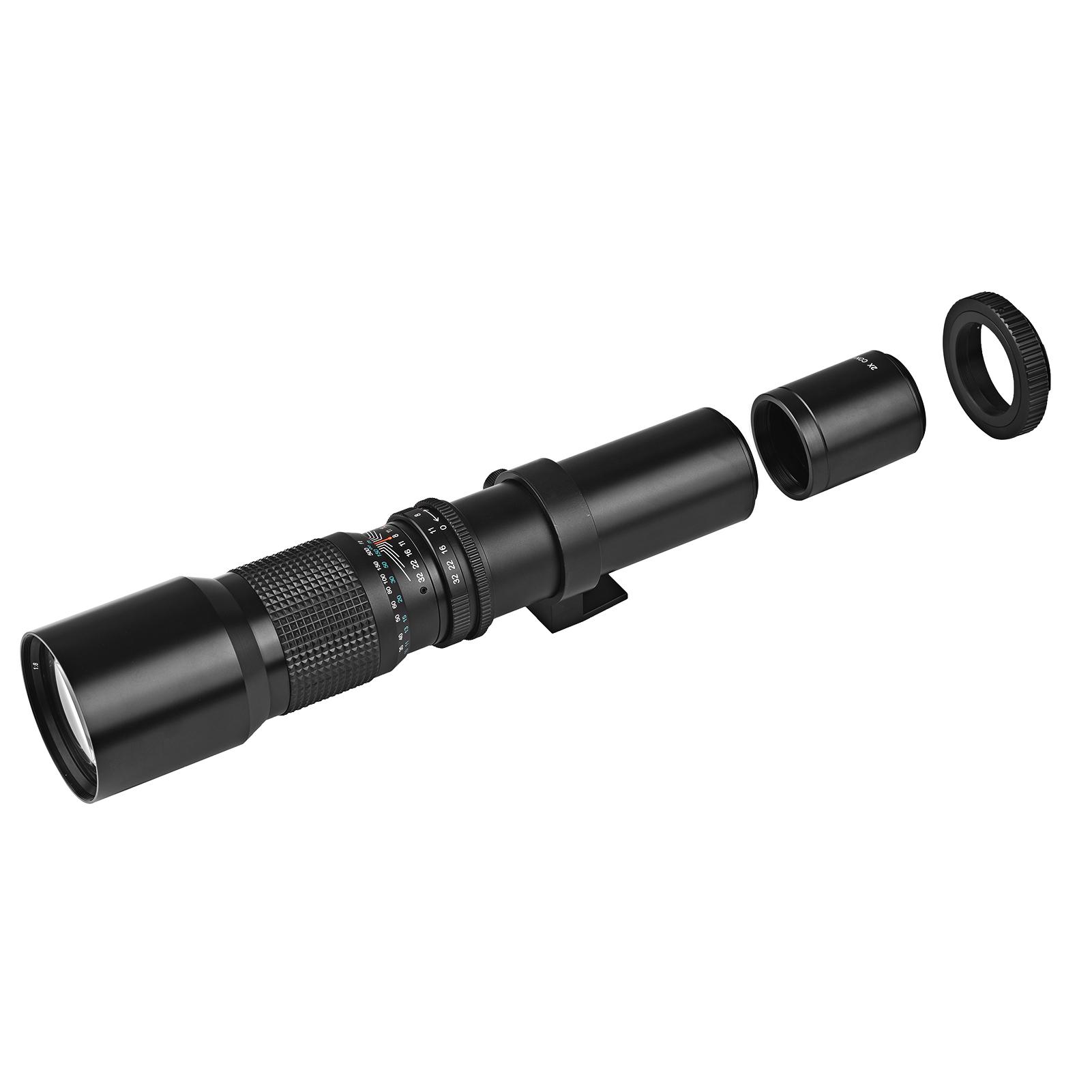 Andoer 500mm/ 1000mm f/8 Manual Focus Camera Telephoto Lens with 2X Converter Lens Cover Lens Protector Carry Bag